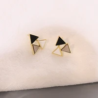 lolita jewelry geometric three color stitching triangle simple earrings