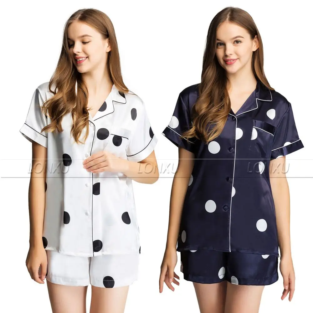 Женский Атласный пижамный комплект с коротким рукавом одежда для сна S ~ 3XL