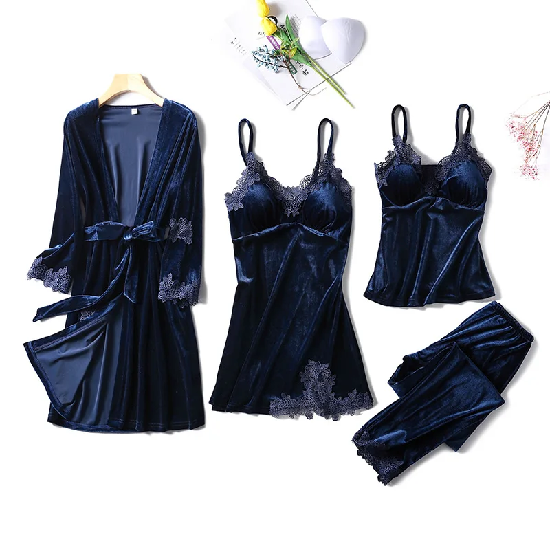Autumn Velvet Sleepwear 4PCS Lace Robe Pajama Set Nightgown Women Sexy Lingerie Pijama Mujer Casual Nightwear пижама женская
Autumn Velvet Sleepwear 4PCS Lace Robe Pajama Set Nightgown Women Sexy Lingerie Pijama Mujer Casual Nightwear пижама женская