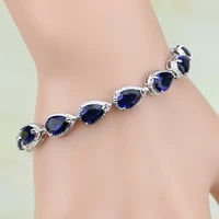 925 sterling silver jewelry blue zircon white cz chain link bracelets for women free gifts boxfree shipping s074