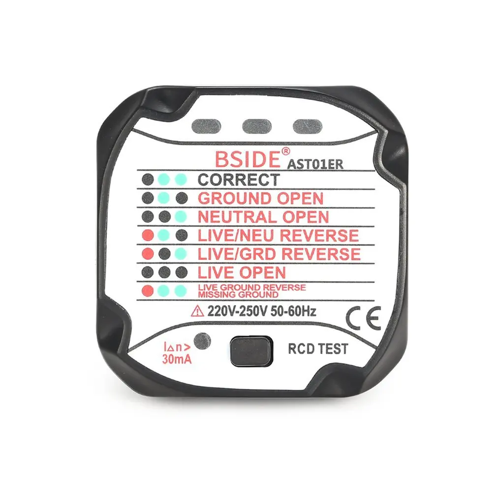 

BSIDE AST01ER Socket Outlet Tester Circuit Polarity Voltage Automatic Detector Wall Plug Breaker Finder 220V - 250V EU