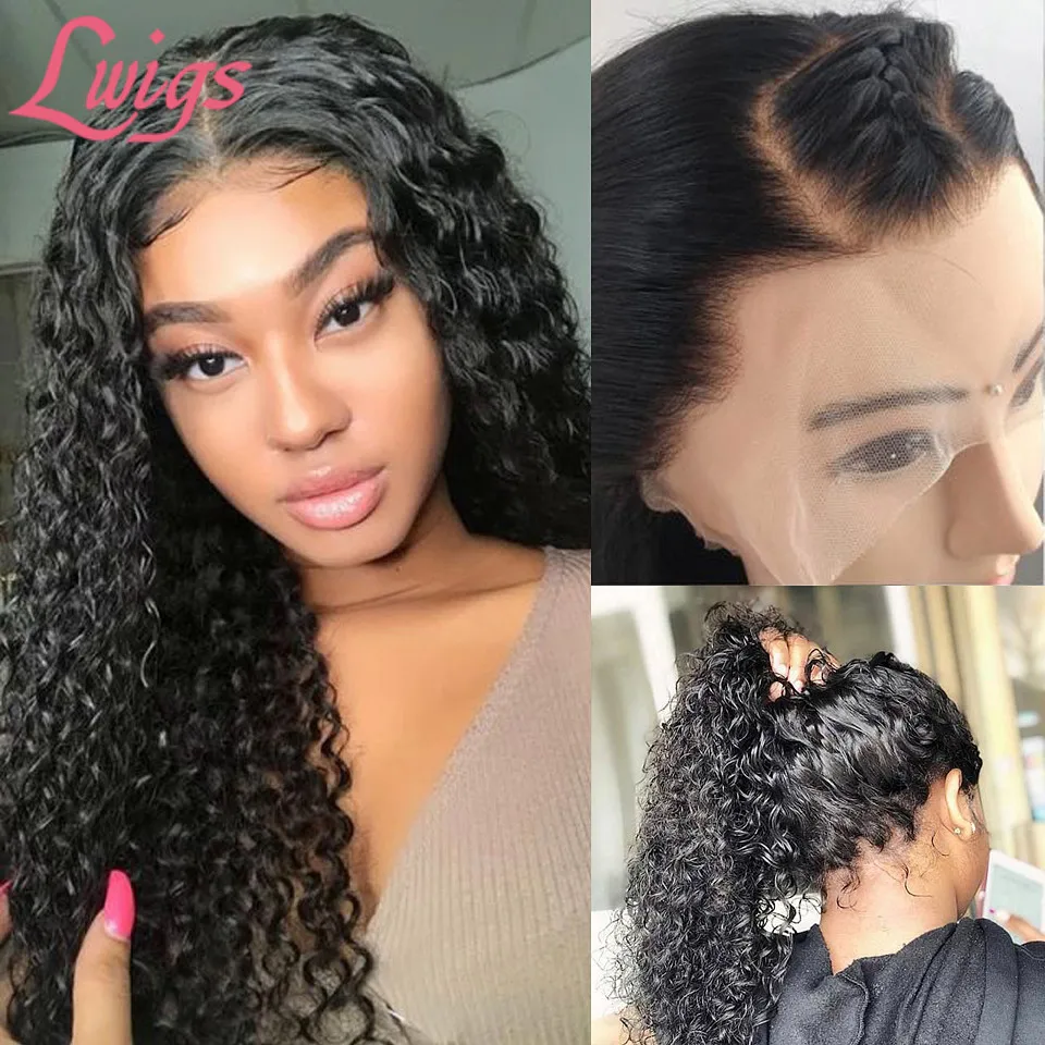 Глубоко вьющиеся синтетические волосы на Синтетические кружеве парики 180
