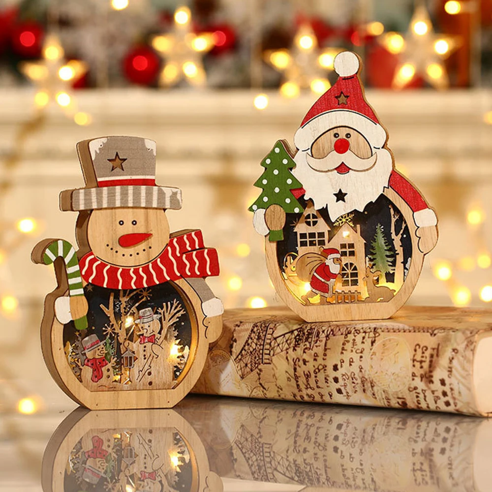 

Wooden Santa LED Pendant Christmas Tree Decoration for Home 2021 Xmas New Year Party Gift Navidad Decor Crafts Ornaments