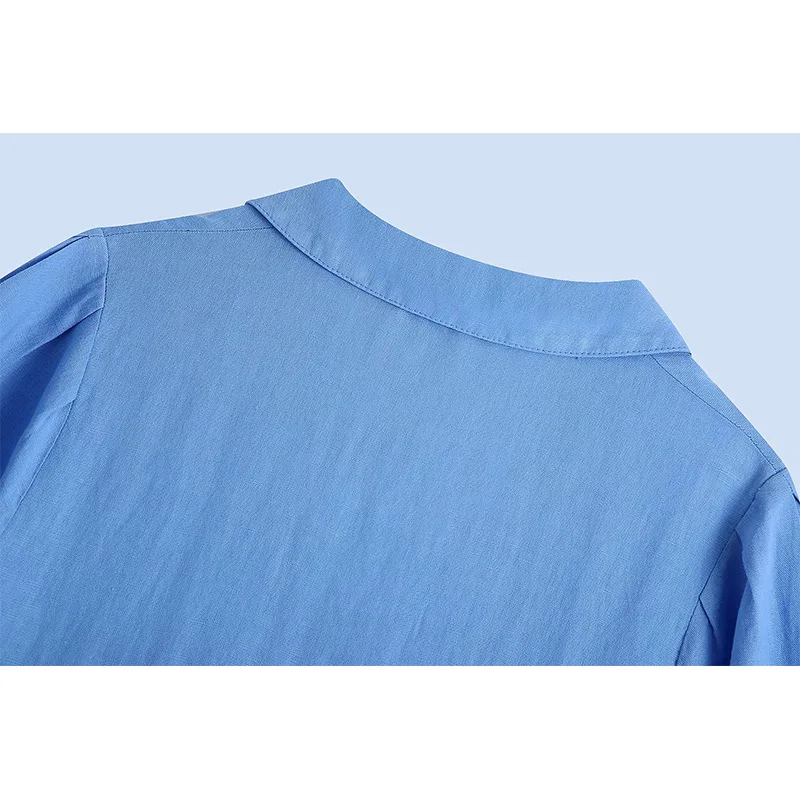 

2021 New Women Patchwork Dress Short Sleeve V-Neck Oversize Shirt Style Midi Dresses Chic Lady Casual Fashion Women Clothes