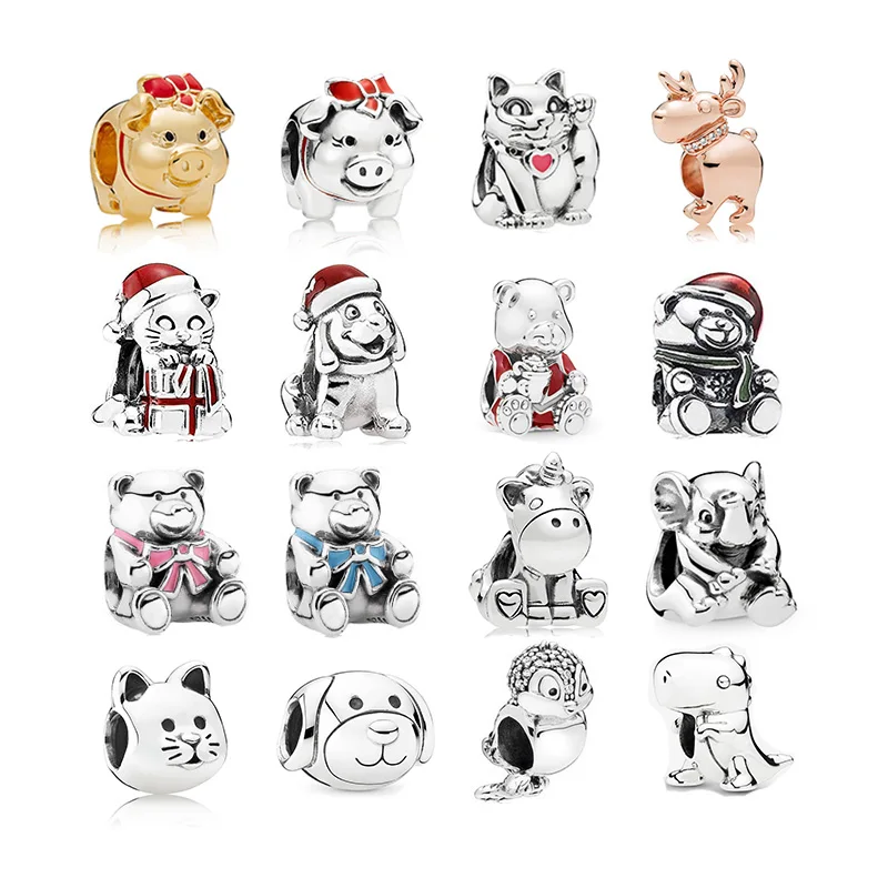 

925 Sterling Silver Gold Color Dog Animal beads Fit Original Pandora Charm Bracelet Silver 925 Fine Jewelry Valentine's Day