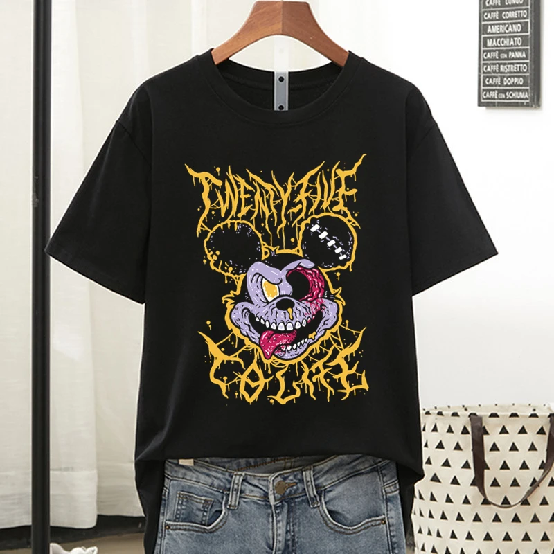 

Disney Anime Skeleton Mickey T Shirt Women Summer Short Sleeve T-shirts Top Y2k New Harajuku T-shirt Korean Fashion Graphic Tops