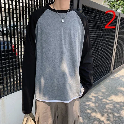 

Tide brand winter cotton T-shirt men's round neck Korean slim long-sleeved stripes