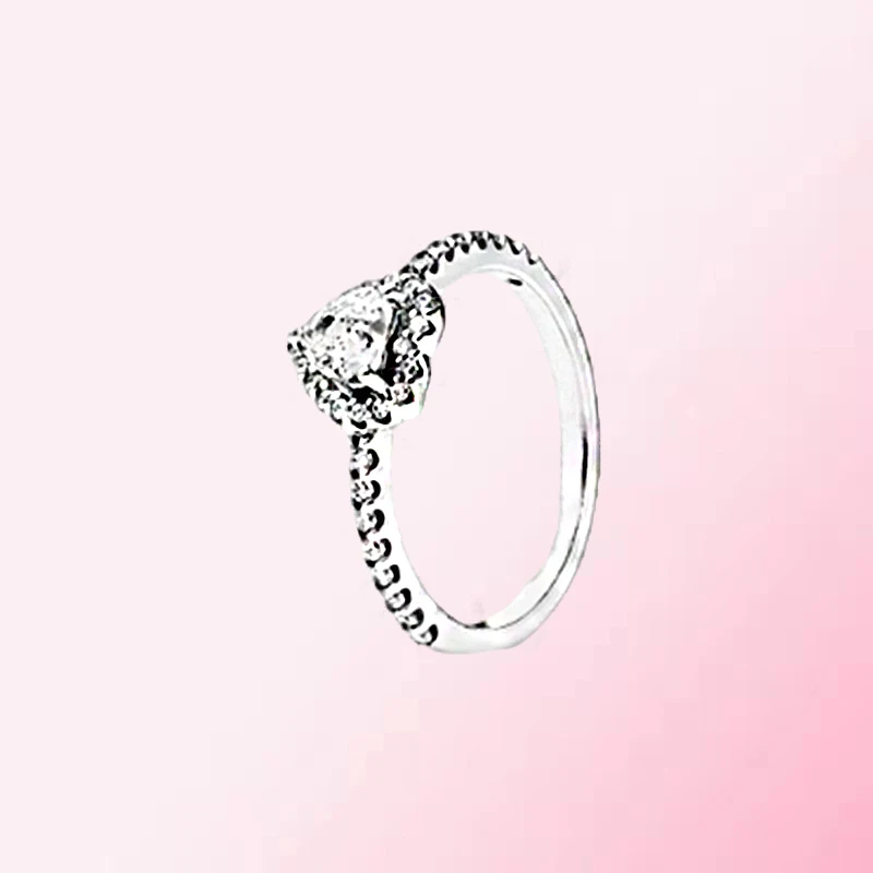 

High 1:1 Make Quality Original 925 Sterling Silver Custom Silver Pavé Heart-shaped DIY Ring