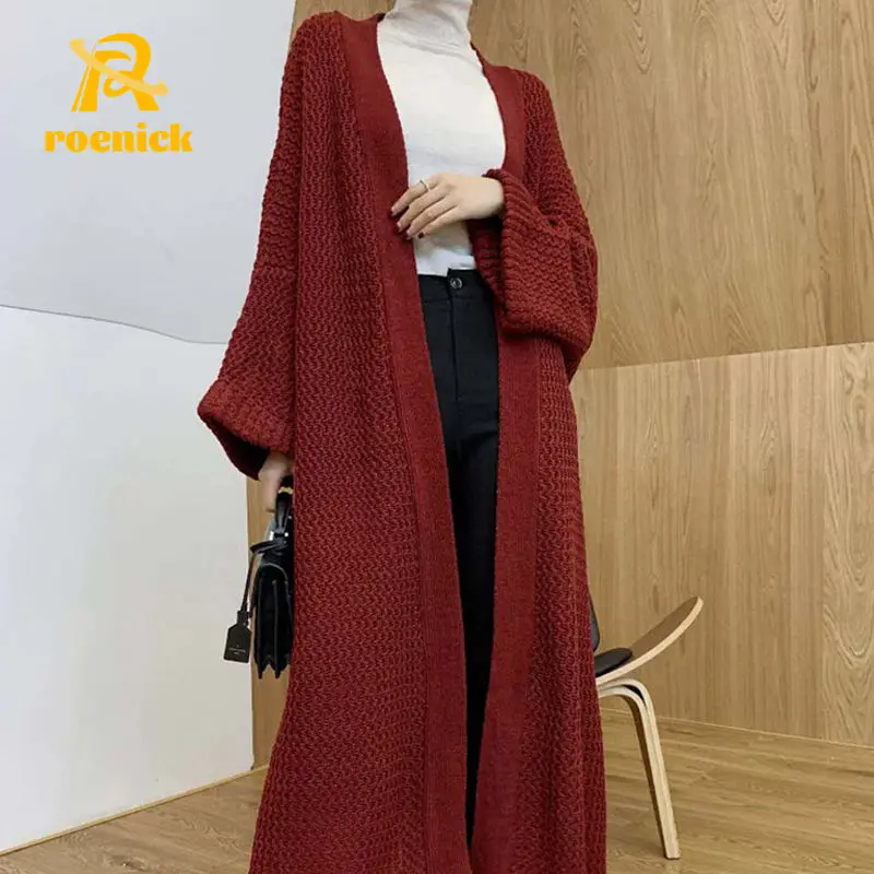 

ROENICK Women Spring Autumn Batwing Sleeve Long Cardigans Sweaters Oversized Fashion Loose Solid Knitted Tops 2021 Fall Clothes