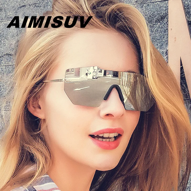 AIMISUV, брендовые дизайнерские солнцезащитные очки, женские, Ретро стиль, без оправы, зеркальная оправа, уникальные, негабаритные линзы, солнцезащитные очки, мужские, UV400