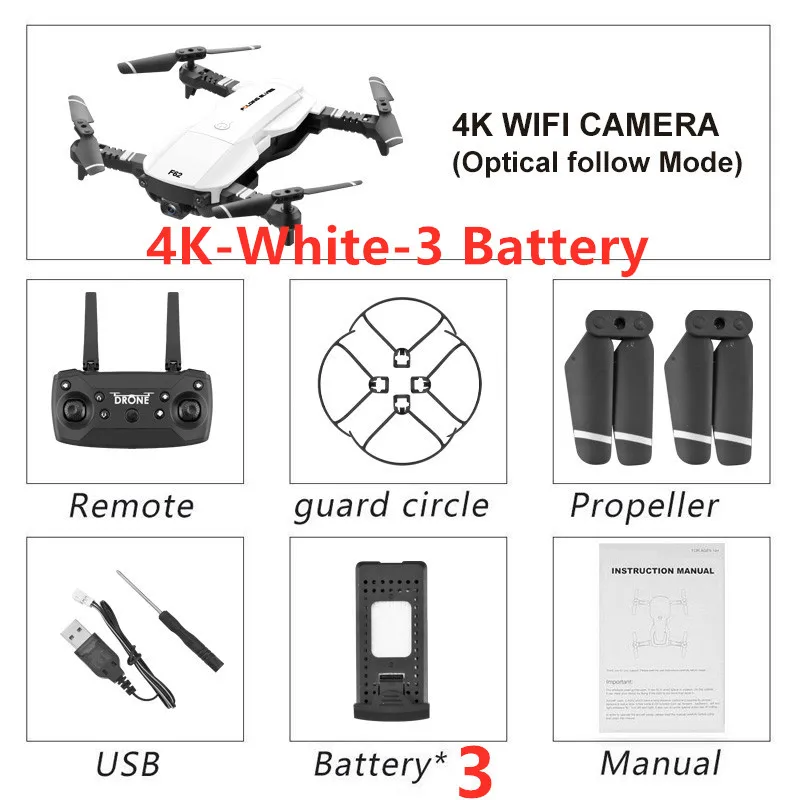 Новейший мини-Дрон 4K Wifi HD широкоугольная камера Радиоуправляемый вертолет оптический поток управление жестом Следуйте за квадрокоптером обратно в Shcool игрушки - Цвет: 4K White 3B Bag