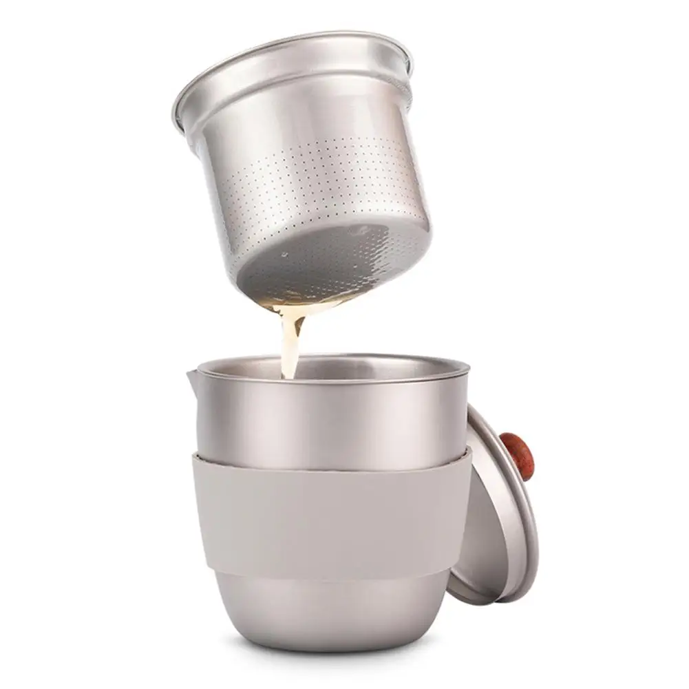 Титановый чайный набор металлическая чайница с сетчатым ситечком резиновой