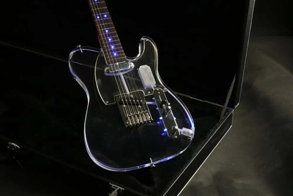 Акриловый корпус tl Электрогитара ra синий светодиодный свет кленовый гриф гитары
