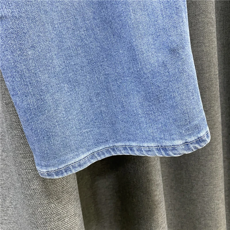 

CHICEVER Colorblock Patchwork Denim Trouser For Women High Waist Full Length Straight Jeans Female Clothing 2021 Spring Fashion