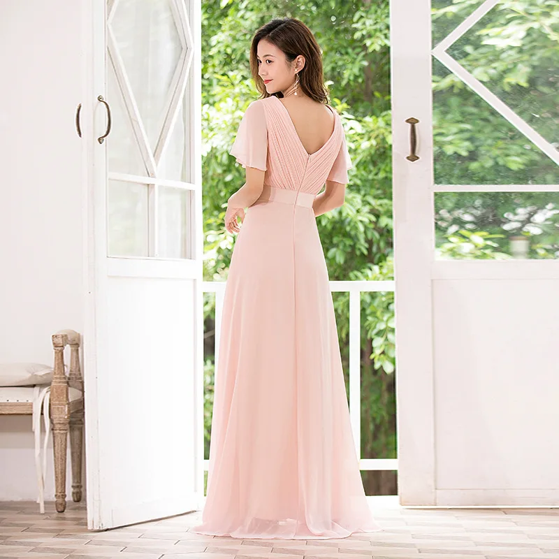 

Beauty-Emily V Neck Chiffon Bridesmaid Dresses Long For Women Wedding Party Gowns 2021 Zipper Back Elegant Prom Dress Plus Size