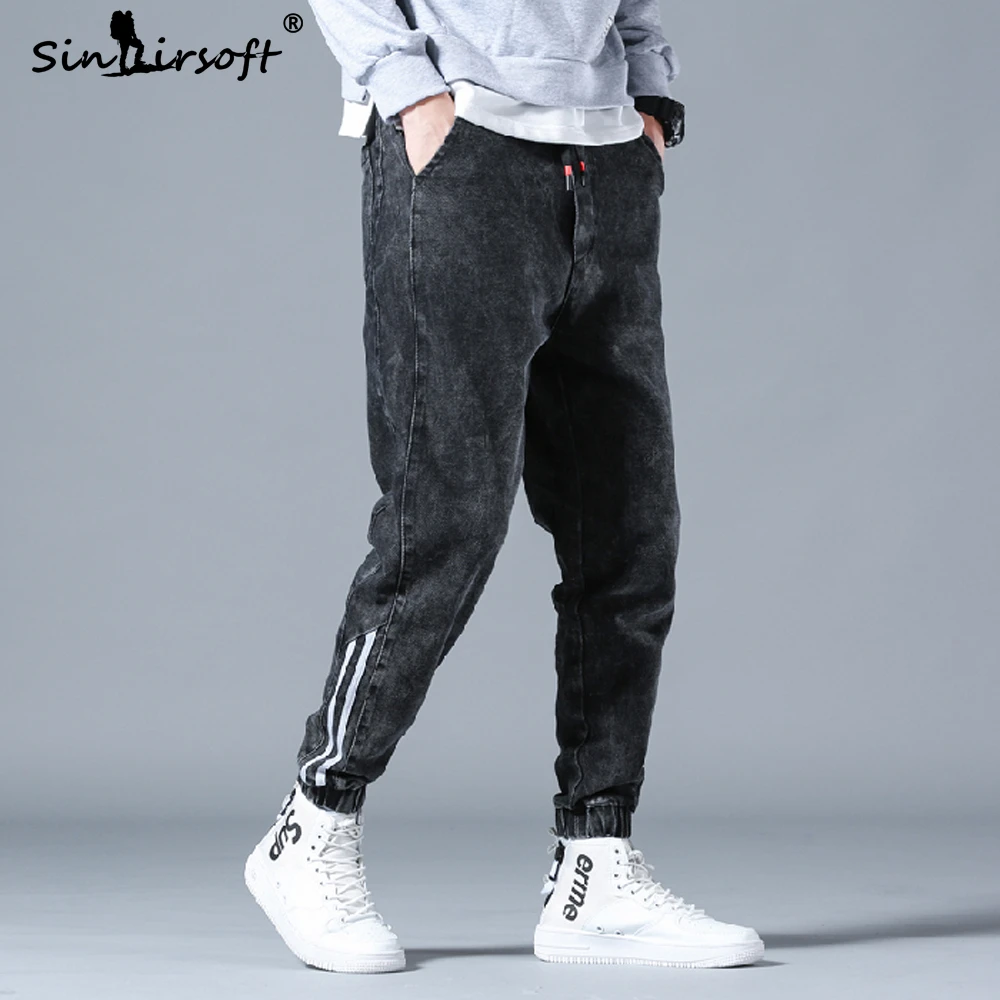 2019 мужские модные свободные штаны-карго с боковой полоской и завязками на талии