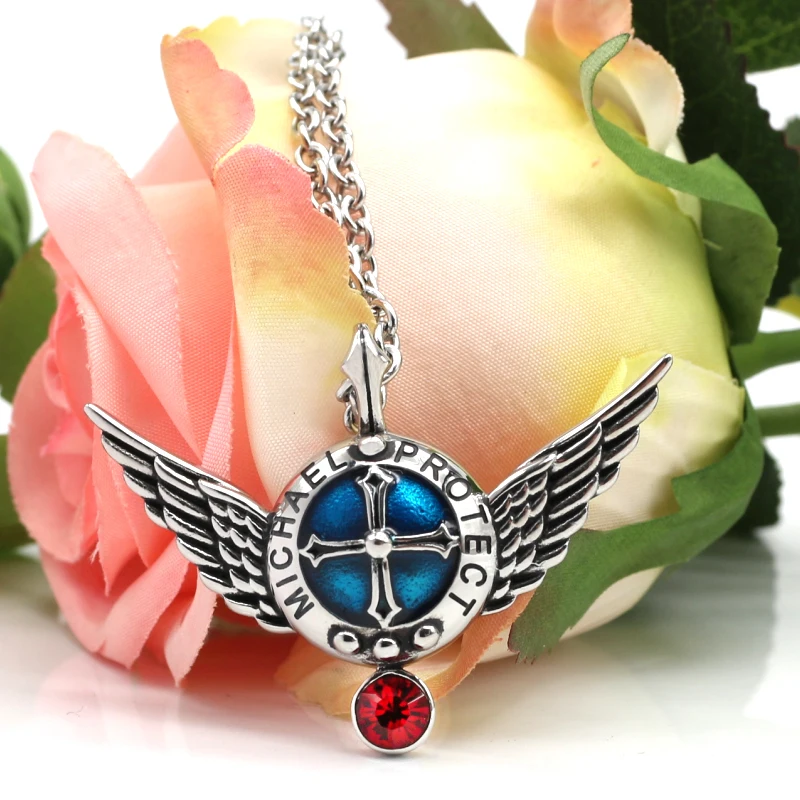 KLDY, женское ожерелье, Archangel, Майкл, крылья ангела, цепочка на шею, нержавеющая сталь, защита, щит, волшебные силы, Красный Кристалл, кулон
