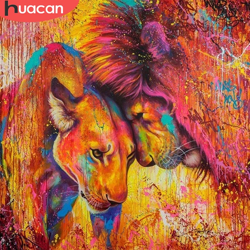 

Алмазная живопись HUACAN с квадратными стразами, вышивка «сделай сам» с изображением животных, мозаика в виде льва и граффити, вышивка крестик...