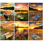 AMY-5d алмазная живопись лодка мозаика закат Пляжный Пейзаж домашний декор вышивка крестиком паром алмазная живопись