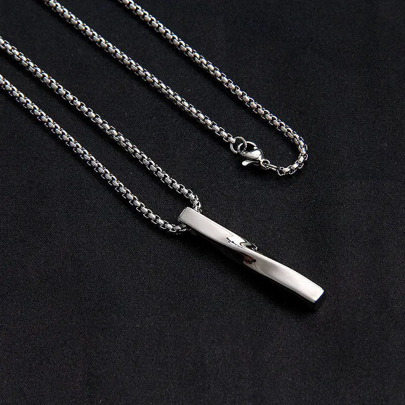 

2021 Hip Hop Fashion New Black Rectangle Pendant Necklace Men Trendy Simple Stainless Steel Chain Men Necklace Jewelry Gift