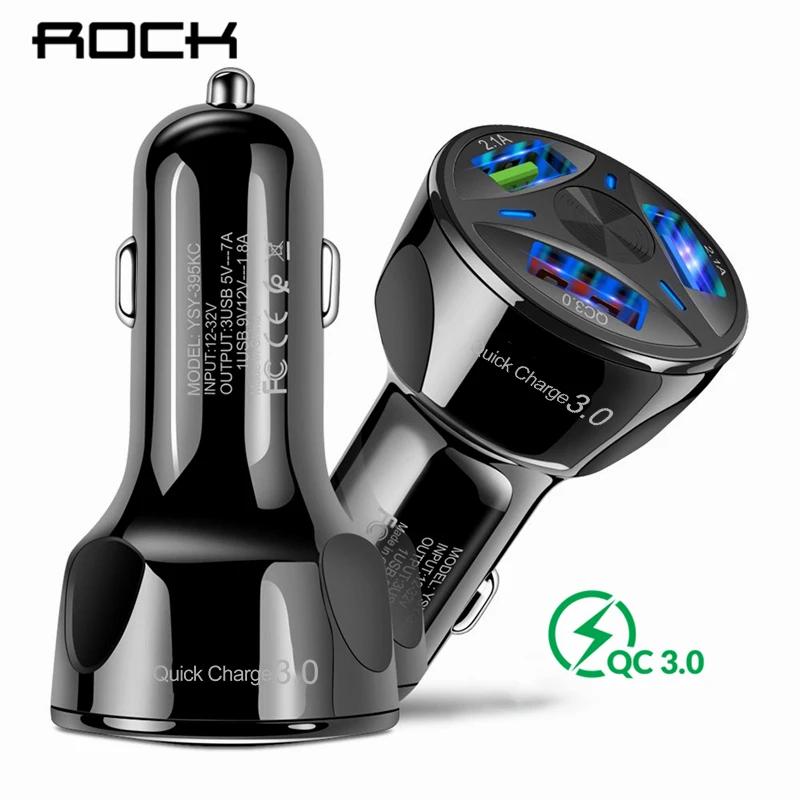 Рок QC 3,0 3 зарядных порта USB для автомобиля Зарядное устройство Быстрая зарядка для iphone X 7 8 iPad Универсальный для Xiaomi samsung huawei P30 быстрой зарядки 5V 7A