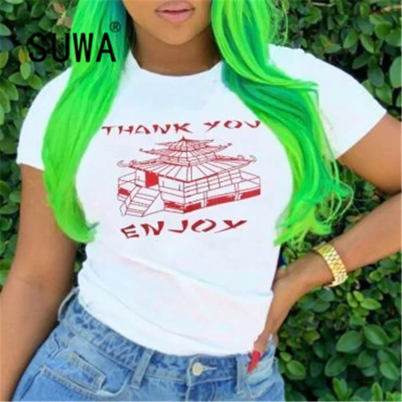 

Женский пуловер в стиле Харадзюку, с коротким рукавом и надписью «Thank You»