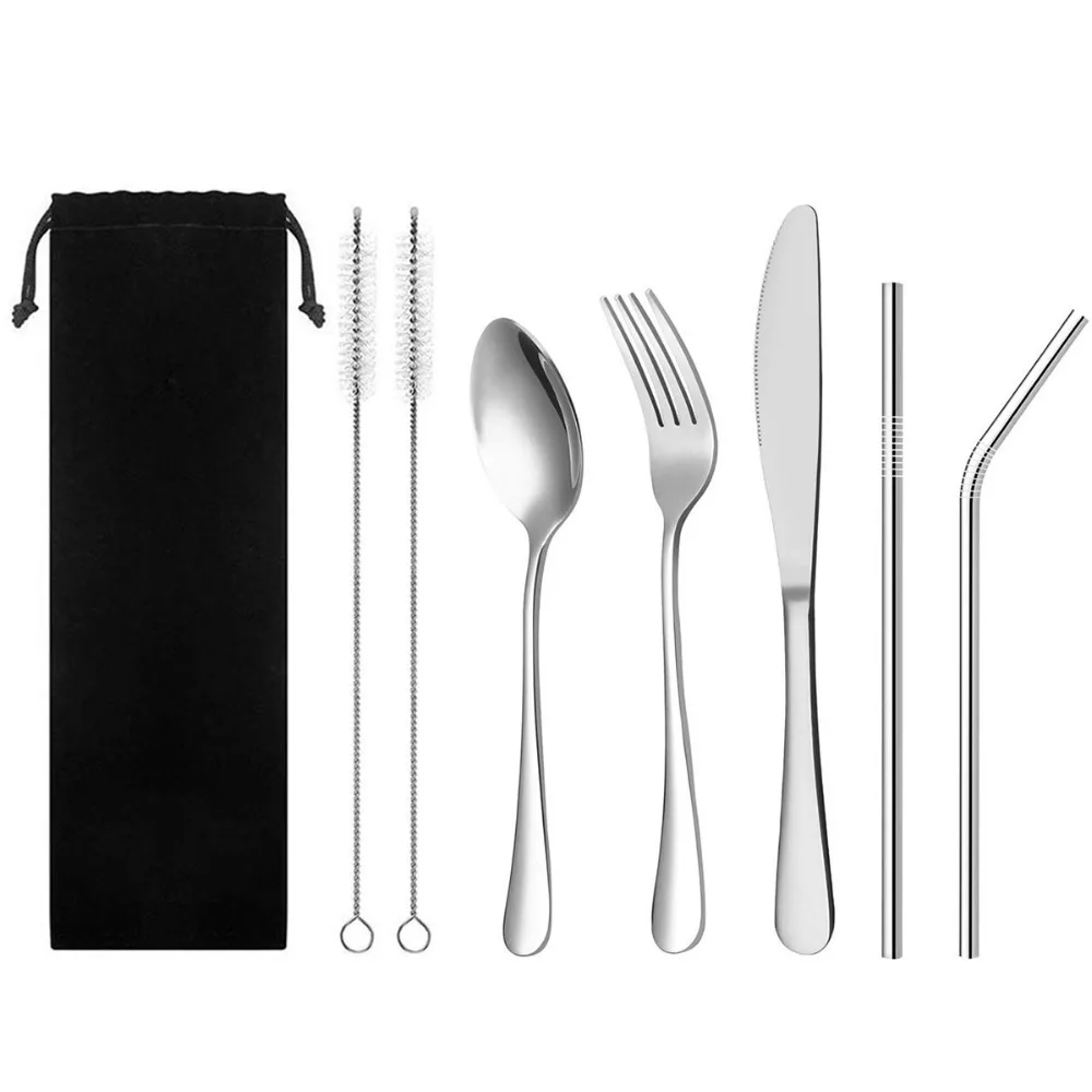 7 шт. походный дорожный набор серебряных изделий из нержавеющей стали столовые