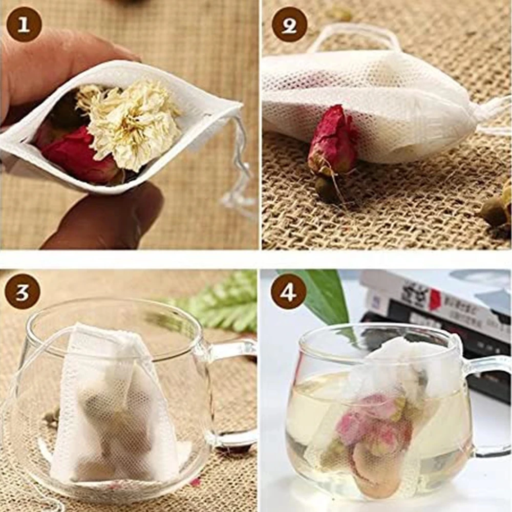 

300 Pcs Disposable Tea Bags Filter Bags for Tea Infuser with String Heal Seal, Food Grade Non-woven Fabric Spice Filters Teabags