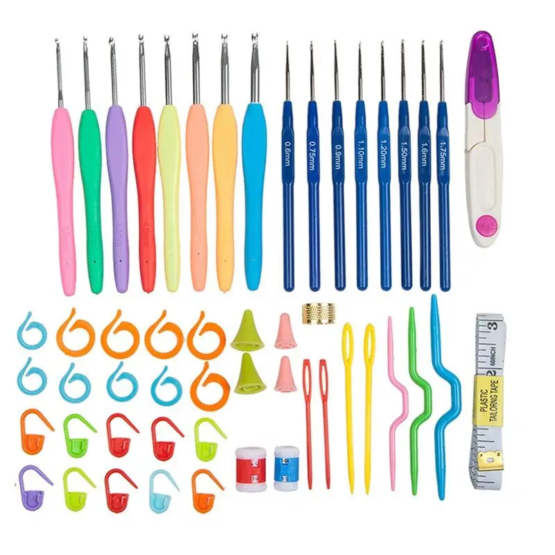 

16pcs Stainless Steel Crochet Hooks Set Kit Needles Stitches Knitting Weave Craft Yarn Tool Gauge Scissors Stitch Holder