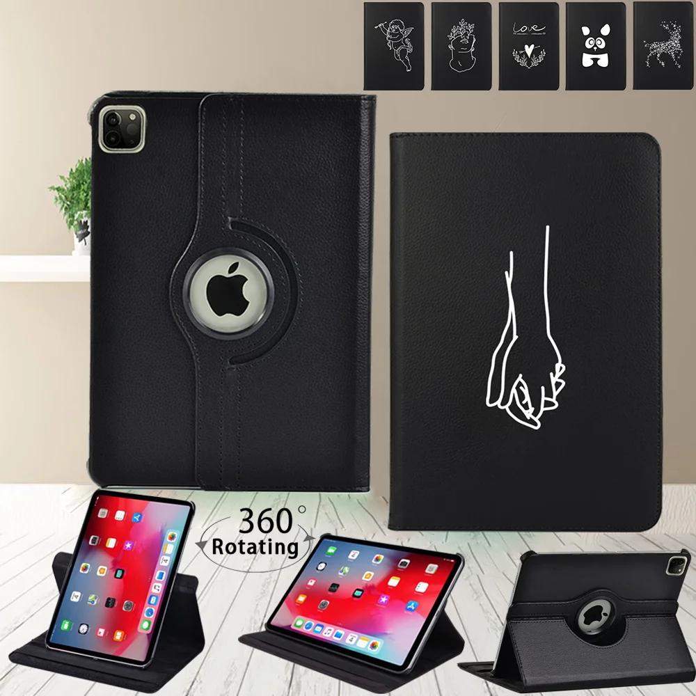 

360 Rotating Case for Apple Ipad Air 4 10.9"/Air 1 2 9.7"/Air 3 10.5" 2019 Stand Cover White Image Leather Tablet Case + Stylus