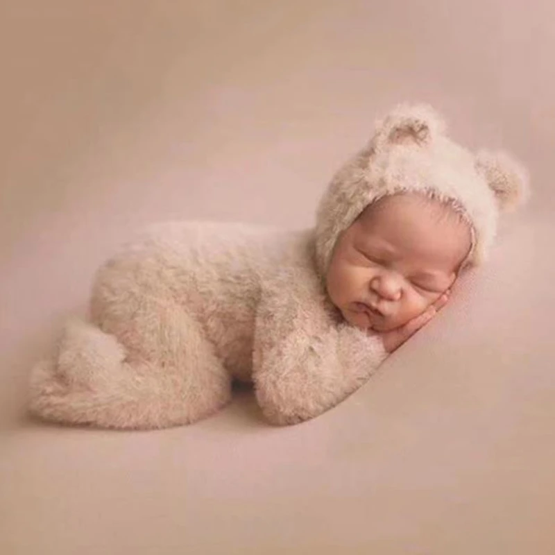 

Newborn Photography Props Outfit Baby Romper Hat Set Infants Photo Shooting Beanies Cap Bodysuit Clothing