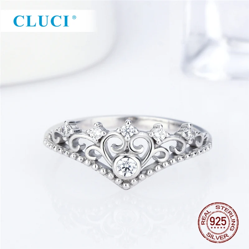 CLUCI, настоящая 925 пробы, серебряная большая корона, женское кольцо, циркониевое ювелирное изделие, подарок на День святого Валентина для женщин, серебряное кольцо 925, Корона