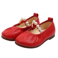 girls red leather shoes 2021 new toddler girl childrens pearl fashion princess shoes kids soft flat baby beading pu shoes girl