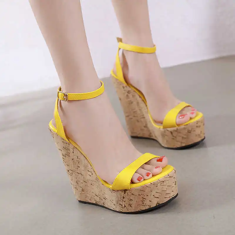 

2021 summer new spring fruit color slope heel high heel one line buckle open toe dress women's sandals