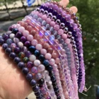 Фиолетовая серия, натуральные драгоценные камни, бусины, аметисты, кунцит, халцедон, кристалл, жасперы, ангелит, круглые бусины