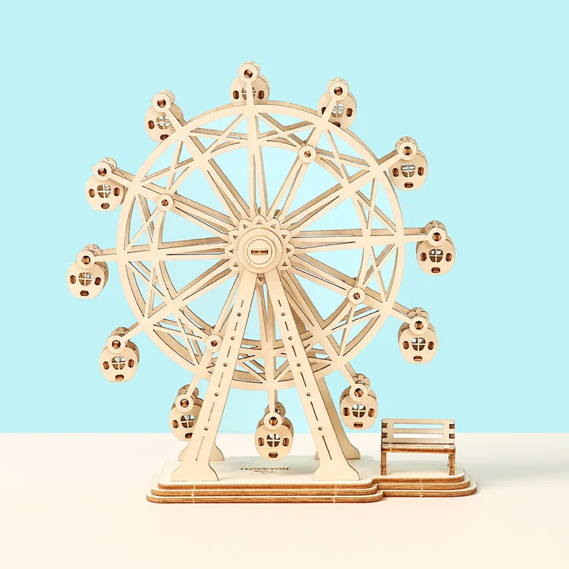 

DIY Wooden Rotatable Ferris Wheel Model with Playing Music Toys for children birthday TGN01