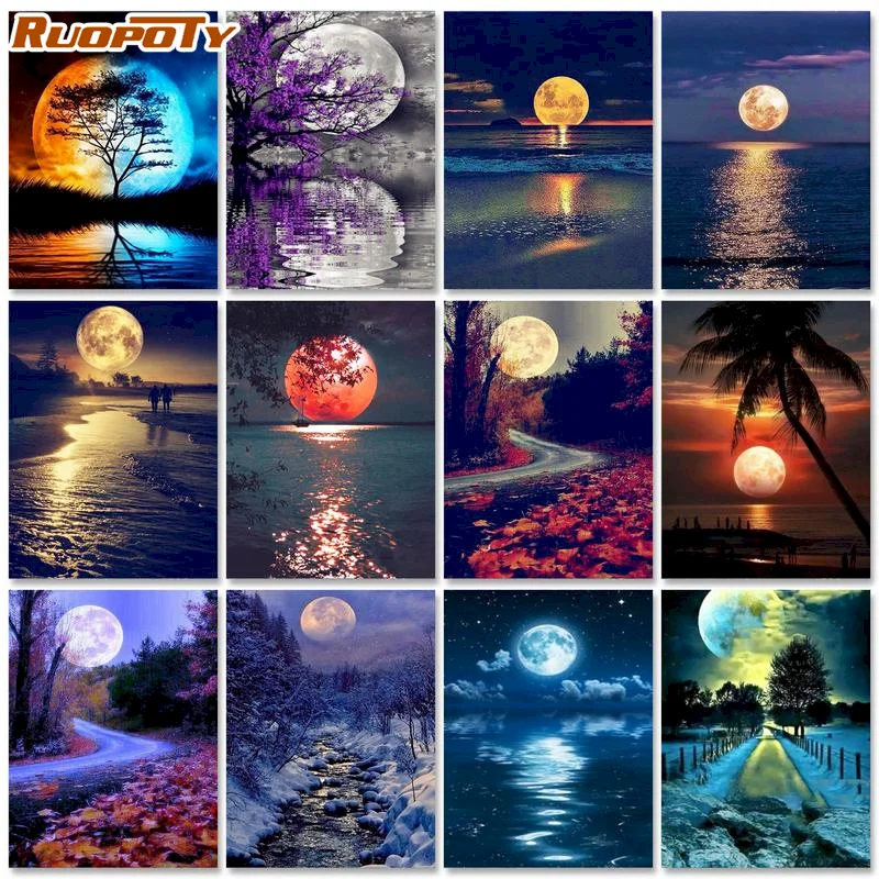 

60x75cm Frame Painting By Numbers Adults Moonlight Paint By Numbers For Adults Modern Wall Art Canvas Painting Home Decor Diy Gi
