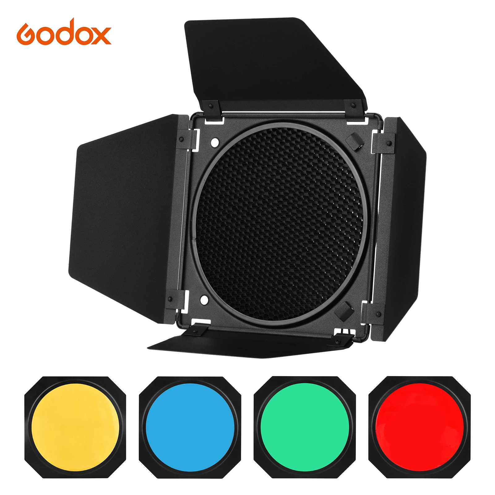 

Godox BD-04 Barn Door Barndoor Honeycomb 4 Color Gel Filters for 7 Inch Standard Reflector for SL60W SL150II SK400II