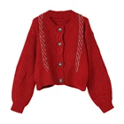 Jastie тяжелый вязаный женский свитер со стразами, круглый воротник, длинный рукав, ручная работа, свободные кардиганы, чистый цвет, Женское пальто 2022