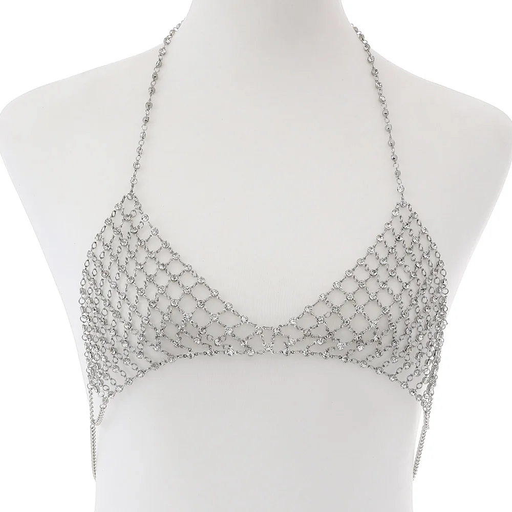 OnlySilverBra Сексуальная цепочка на грудь для тела, Женский Кристалл, цепочка на бюстгальтер, бикини, роскошные стразы, ювелирное изделие для тела, массивные ремни, пляжные летние ювелирные изделия - Окраска металла: OnlySilverBra