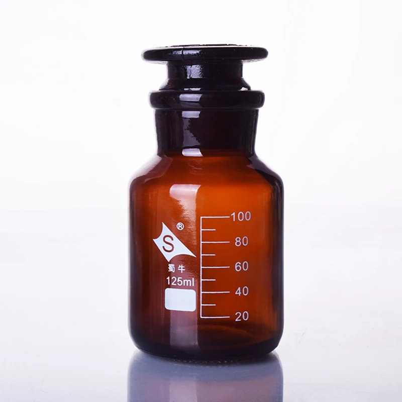 Коричневая бутылка реагента Широкое Горлышко Янтарное коричневое обычное