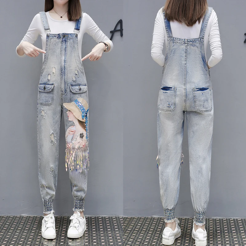 Женские винтажные джинсовые комбинезоны комбинезон с блестками и бисером весна