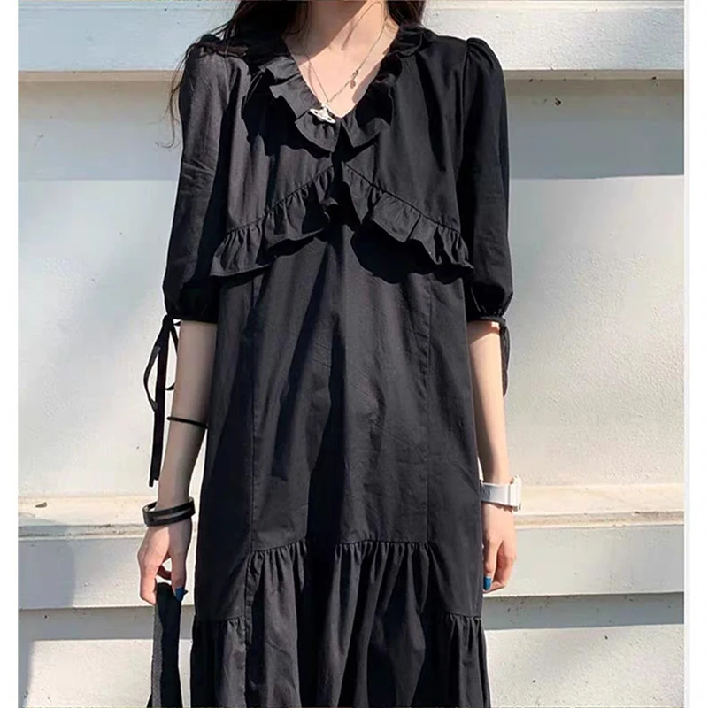 Женское платье трапеция с V образным вырезом и завышенной талией|Женские платья| |