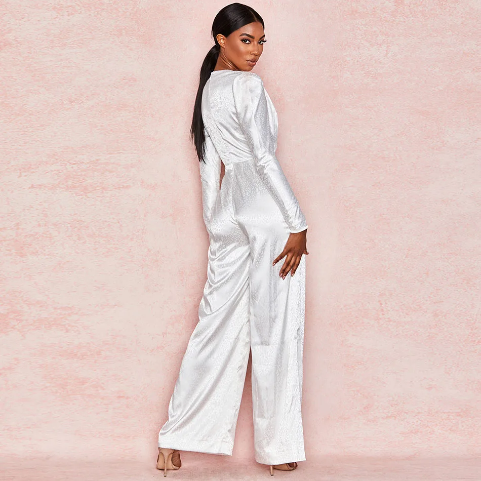 Шикарный слитный комбинезон макси с V-образным вырезом и длинным рукавом