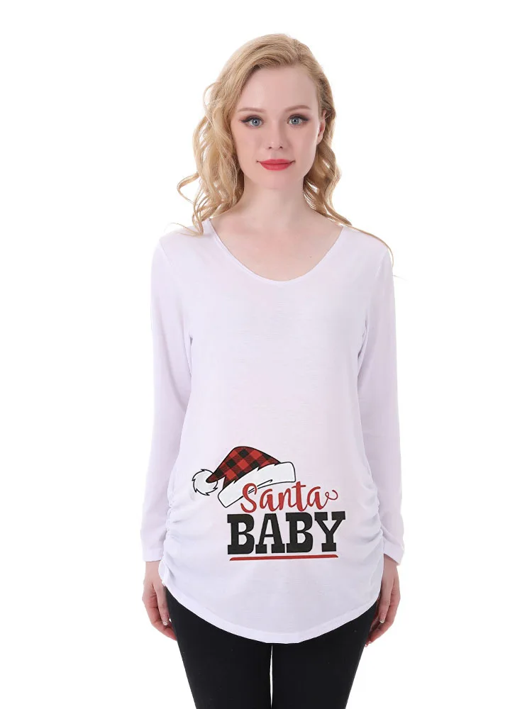 Christmas baby Г. Осенняя женская футболка с объемным рисунком футболка с рождественским рисунком для беременных с длинными рукавами, милая детская футболка с принтом попки топы для беременных, одежда - Цвет: Christmas baby