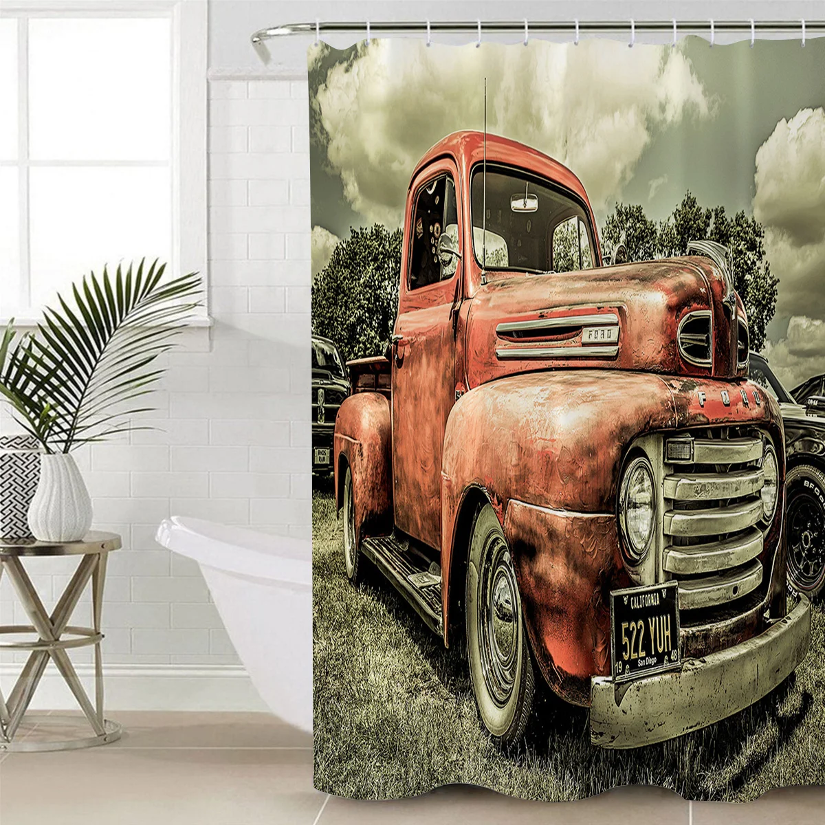 Farm Retro Car Pattern Shower Curtains Polyester Fabric Waterproof Bath Curtain | Дом и сад