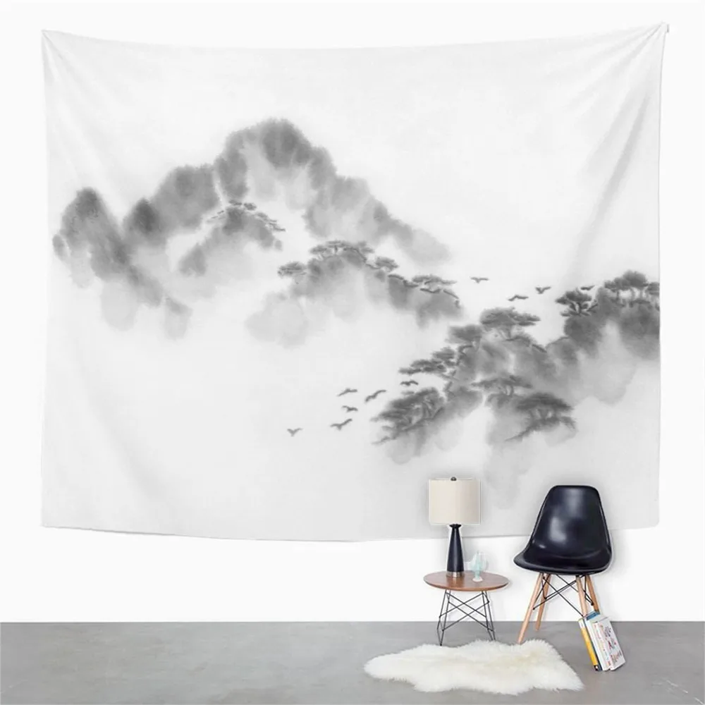 

Landscape Tapestry Blue Misty Silhouettes Of Mountains Home Dorm Decor Big Tapestry Wall Hanging Blanket For Living Room Bedroom