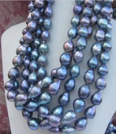 

good HOT 9-10mm SOUTH SEA black blue baroque pearl necklace 17"