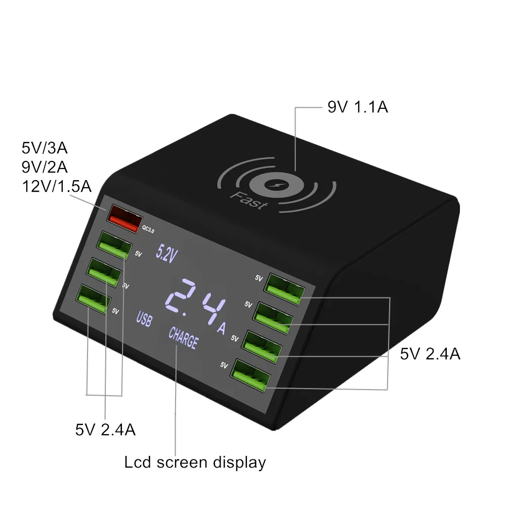8 портов USB зарядное устройство 60 Вт Портативная Настольная умная зарядная