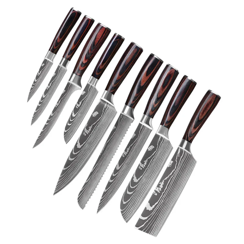 

Japanese Stainless Steel Kitchen Knives Laser Damascus Pattern Sharp Chef Slicing Utility Meat Cleaver Slicer Boning Knives Tool